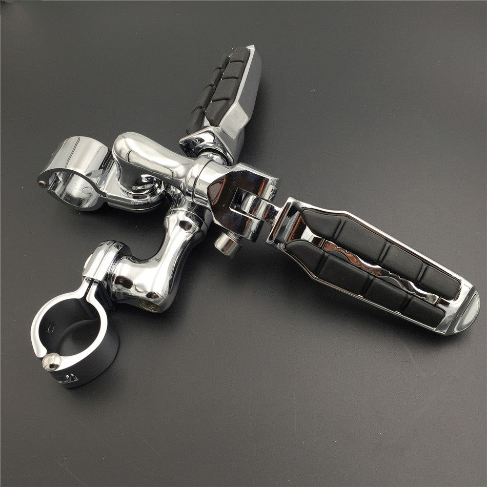 HTT Motorcycle Chrome Short Angled Adjustable Peg Mounting Kit Footpeg Foot rest For Yamaha V-STAR Roadstar Suzuki Boulevard Equipped with 1 inch (1") 25mm Front Engine Guard Frame Tube