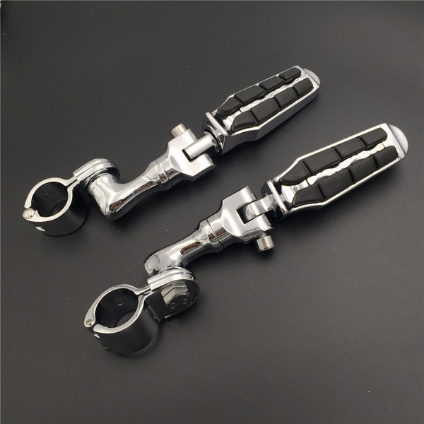 HTT Motorcycle Chrome Short Angled Adjustable Highway Peg Mounting Kit and Footpeg For Harley Davidson Sportster 883 1200 Street Bob Softail CVO Equipped 1-1/4 inch (1.25") Front Engine Guard