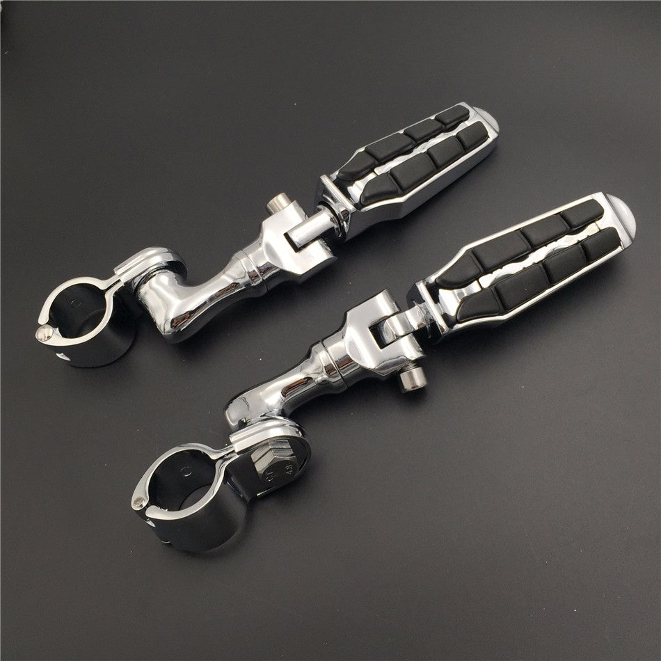 HTT Motorcycle Chrome Short Angled Adjustable Peg Mounting Kit with Footpeg For Harley Davidson Sportster 883 1200 Street Bob Softail CVO Equipped 1 inch (1") 25mm Front Engine Guard