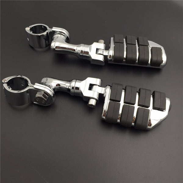 HTT Motorcycle Chrome Short Angled Large Footpegs Mounting Kit For Honda GoldWing VTX1300 Shadow Valkyrie Triumph Road Glide Ultra FLTRU 1-1/4 inch (1.25") Front Engine Guard Frame Tube