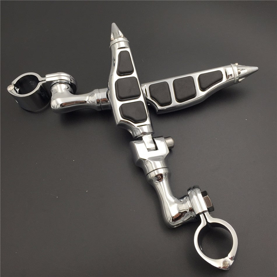 HTT Motorcycle Chrome Peg Mounting Kit with Stiletto Shape Foot Peg Footrest For Bike with 1 inch(1") 25mm Front Engine Guard Frame Tube Iron 883 XL883N Electra Glide Ultra Road King