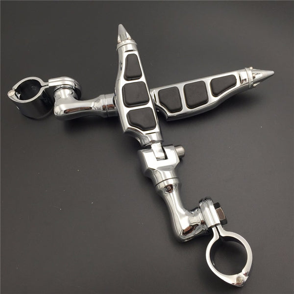 HTT Motorcycle Chrome Peg Short Angled Mounting Kit with Stiletto Shape Foot Peg Footrest For 1-1/4 inch (1.25")Front Engine Guard Frame Tube Iron 883 XL883N Electra Glide Ultra Road King FLHR