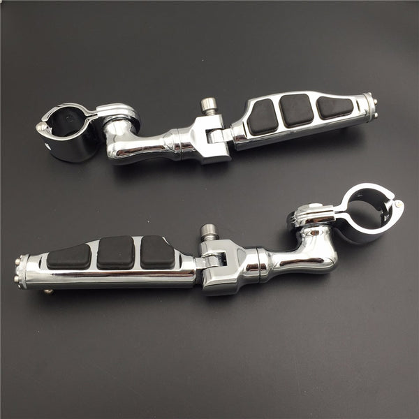 HTT Motorcycle Chrome Short Angled Peg Mounting Kit with Flat End Foot Peg Footrest For Bike with 1 inch (1") 25mm Front Engine Guard Frame Tube Iron 883 XL883N Electra Glide Ultra Road King