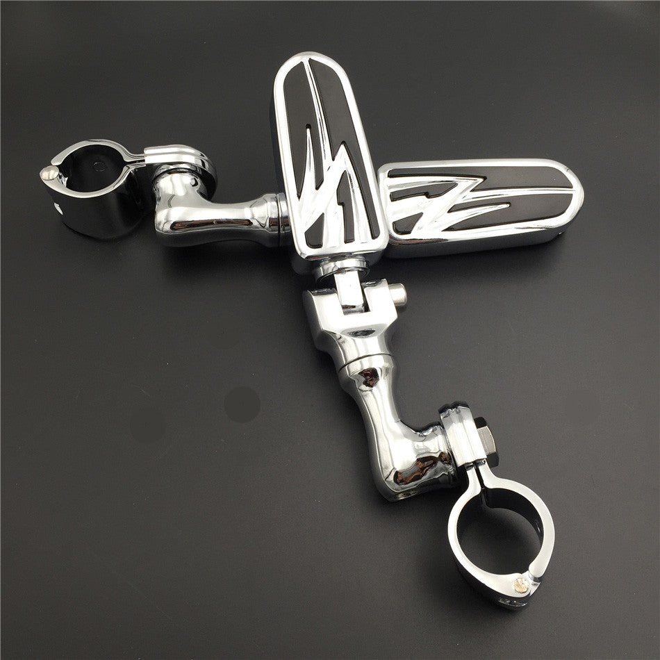 HTT Motorcycle Chrome Short Peg Mounting Kit Lightning Style Foot Peg For Bike with 1 inch (1") 25mm Front Engine Guard Frame Tube Iron 883 XL883N Electra Glide Ultra Road King FLHR