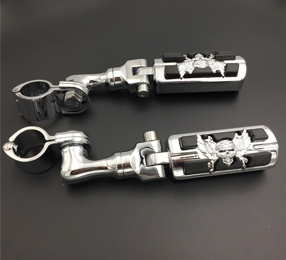 HTT Motorcycle Chrome Short Angled Adjustable Peg Mounting Kit Wing Zombie Foot Peg For Honda GoldWing VTX1300 Shadow Valkyrie Triumph with 1-1/2 inch (1.5") Front Engine Guard Frame Tube