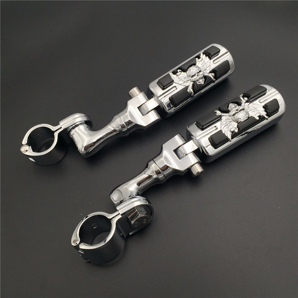 HTT Motorcycle Chrome Short Angled Adjustable Peg Mounting Kit Wing Zombie Sull Foot Peg Footrest For Harley Davidson Sportster 883 1200 Street Bob Softail CVO with 1" 25mm Front Engine Guard