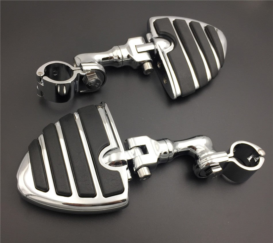 HTT Motorcycle Chrome Short Angled Adjustable Peg Mounting Kit U Shape Foot Peg For Honda GoldWing VTX1300 Shadow Valkyrie Triumph Rocket with 1-1/2 inch 1.5" Front Engine Guard Frame Tube