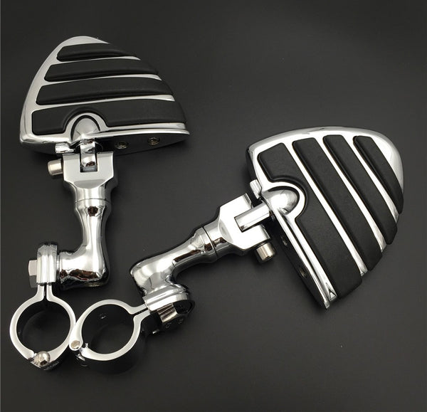 HTT Motorcycle Chrome Short Angled Adjustable Peg Mounting Kit U Shape Foot Peg Footrest For Harley Sportster 883 1200 Street Bob Softail CVO with 1" 25mm Front Engine Guard