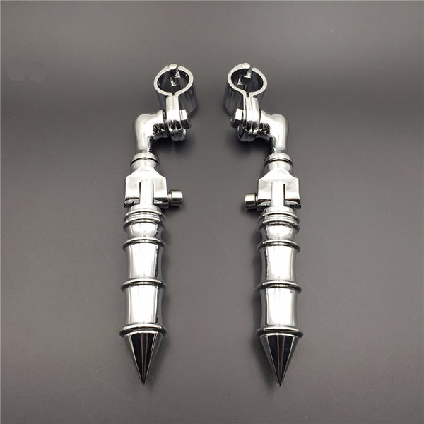 HTT Motorcycle Chrome Short Angled Adjustable Peg Mounting Kit Foot Peg For Honda GoldWing VTX1300 Shadow Valkyrie Triumph with 1-1/2 inch (1.5") Front Engine Guard Frame Tube