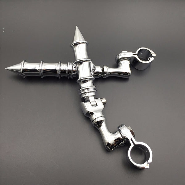 HTT Motorcycle Chrome Short Angled Peg Mounting Kit with Foot Peg For Bike with 1-1/2 inch (1.5") Front Engine Guard Frame Tube Iron 883 Electra Glide Ultra Road King FLHR