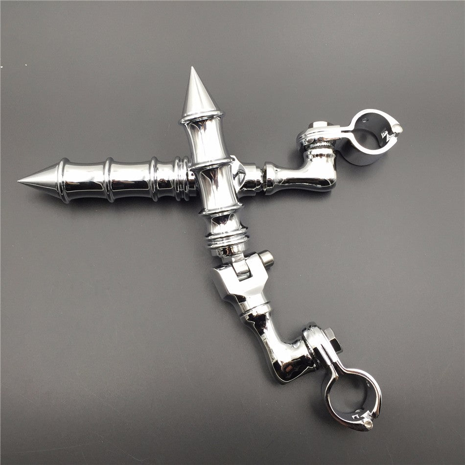 HTT Motorcycle Chrome Short Angled Adjustable Peg Mounting Kit Footrest For Yamaha V-STAR Roadstar Suzuki Boulevard  with 1 inch (1") 25mm Front Engine Guard Frame Tube