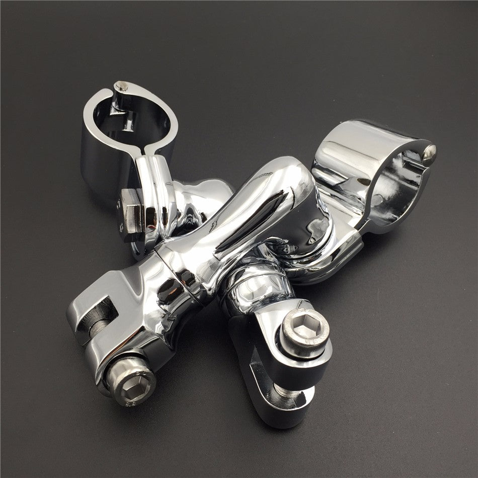 HTT Motorcycle Chrome Short Angled Adjustable Highway Peg Mounting Kit For any Bike Equipped with 1-1/2 inch (1.5") Front Engine Guard Frame Tube Yamaha V-STAR Roadstar Suzuki Boulevard