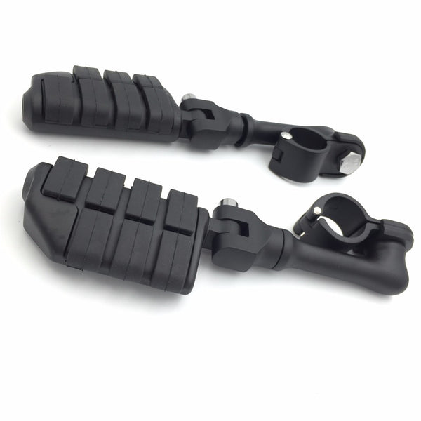 HTT Motorcycle Black Long Angled Adjustable Dually Highway P-Clamps Large Footpeg Footrest For Harley Davidson Sportster 883 1200 Street Bob Softail CVO 1-1/4 inch (1.25") Front Engine Guard