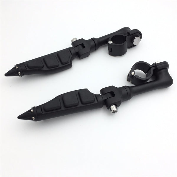 HTT Motorcycle Black Long Angled Adjustabl Mounting Kit Stiletto Shape Foot Peg For Honda GoldWing VTX1300 Shadow Valkyrie Triumph Rocket Equip 1-1/4 inch (1.25")Front Engine Guard Frame Tube