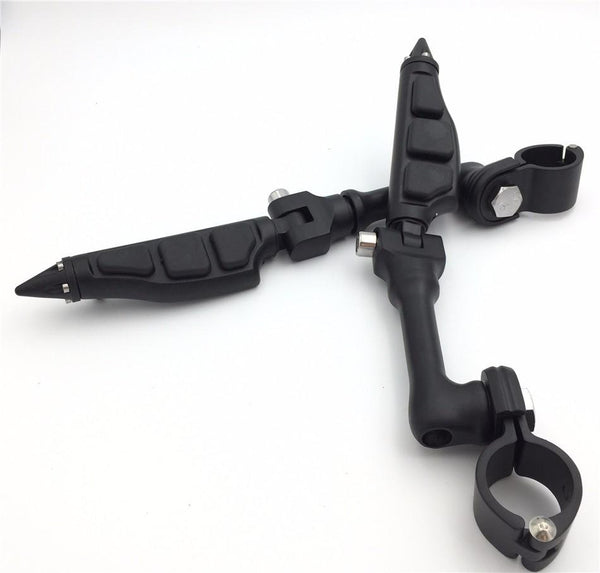HTT Motorcycle Black Adjustable Peg Mounting Kit Stiletto Shape Foot Peg Footrest For Harley Davidson Sportster 883 1200 Street Bob Softail CVO Equipped 1-1/4 inch (1.25") Front Engine Guard
