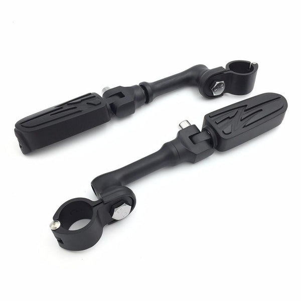 HTT Motorcycle Black Adjustable Peg Mounting Kit Lightning Style Foot Peg Footrest For Harley Davidson Sportster 883 1200 Street Bob Softail CVO 1 1/4 inch Front Engine Guard