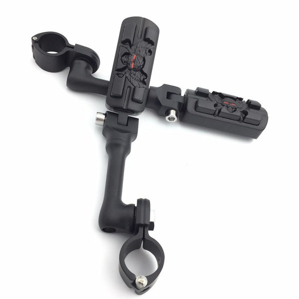 HTT Black Long Angled Adjustable Peg Mounting Kit Wing Zombie Sull Footrest For Yamaha V-STAR Roadstar Suzuki Boulevard Equipped with 1.25" Front Engine Guard Frame Tube