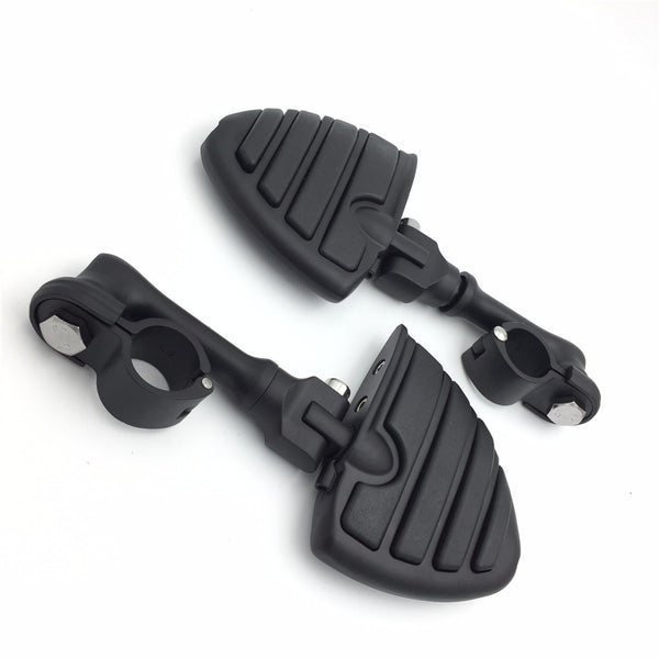 HTT Motorcycle Black Long Angled Adjustable Peg Mounting Kit U Shape Footrest Foot Pegs For Yamaha V-STAR Roadstar Suzuki Boulevard with 1-1/2 inch (1.5") Front Engine Guard Frame Tube
