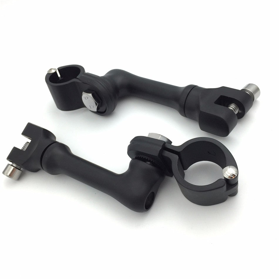 HTT Motorcycle Black Long Angled Adjustable Highway Peg Mounting Kit For any Bike Equipped with 1-1/2 inch (1.5") Front Engine Guard Frame Tube Yamaha V-STAR Roadstar Suzuki Boulevard
