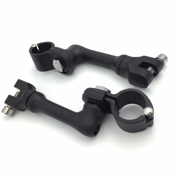 HTT Motorcycle Black Long Angled Adjustable Highway Peg Mounting Kit For Bike Equipped with 1-1/4 inch (1.25") Front Engine Guard Frame Tube Yamaha V-STAR Roadstar Suzuki Boulevard