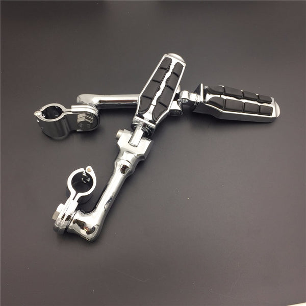 HTT Motorcycle Chrome Long Angled Adjustable Highway Peg Mounting Kit and Footpeg For Harley Davidson Sportster 883 1200 Street Bob Softail CVO Equipped 1-1/4 inch (1.25") Front Engine Guard