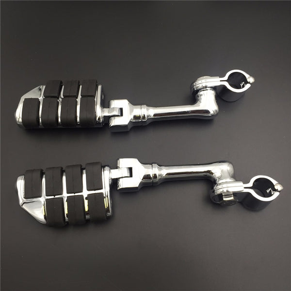 HTT Motorcycle Chrome Long Angled Large Footpegs Mounting Kit For Honda GoldWing VTX1300 Shadow Valkyrie Triumph Road Glide Ultra FLTRU 1-1/4 inch (1.25") Front Engine Guard Frame Tube