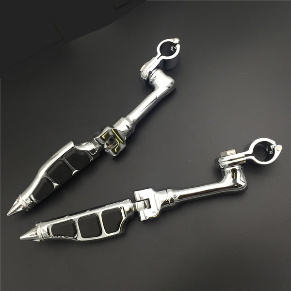 HTT Motorcycle Chrome Adjustable Peg Mounting Kit Stiletto Shape Foot Peg Footrest For Harley Davidson Sportster 883 1200 Street Bob Softail CVO Equipped 1-1/4 inch (1.25") Front Engine Guard