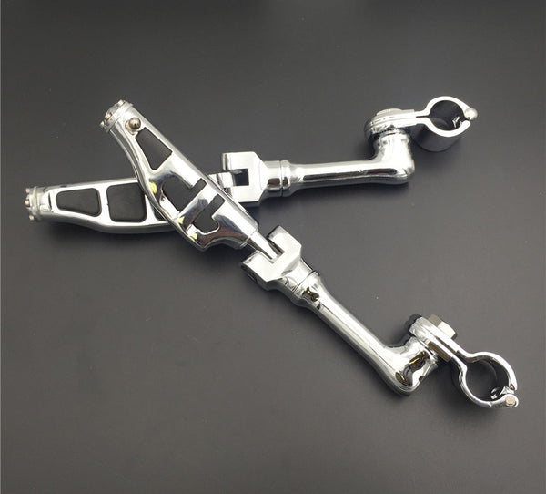 HTT Motorcycle Chrome Long Angled Adjustable Peg Mounting Kit Flat End Foot Peg Footrest For Harley Davidson Sportster 883 1200 Street Bob Softail CVO 1-1/4 inch (1.25")Front Engine Guard