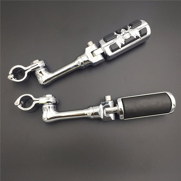 HTT Chrome Long Angled Adjustable Peg Mounting Kit Wing Zombie Sull Footrest For Yamaha V-STAR Roadstar Suzuki Boulevard Equipped with 1.25" Front Engine Guard Frame Tube