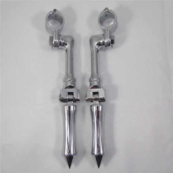 HTT Chrome Long Angled Adjustable Peg Mounting Kit Stick Footpeg For Honda GoldWing VTX1300 w/ 1-1/4 (1.25") Front Engine Guard Frame Tube