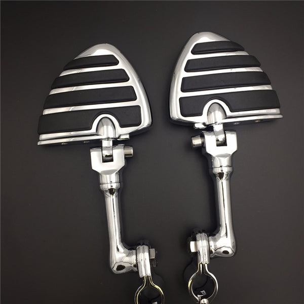 HTT Motorcycle Chrome Long Angled Peg Mounting Kit with U Shape Footpeg Footrest For 1-1/4 inch (1.25") Front Engine Guard Frame Tube Iron 883 XL883N Electra Glide Ultra Road King FLHR