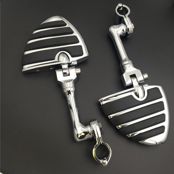 HTT Motorcycle Chrome Adjustable Peg Mounting Kit U Shape Foot Peg Footrest For Harley Davidson Sportster 883 1200 Street Bob Softail CVO with 1 1/4 inch Front Engine Guard