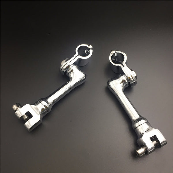 HTT Motorcycle Chrome Long Angled Adjustable Highway Peg Mounting Kit For Bike with 1 inch (1") 25mm Front Engine Guard Frame Tube Yamaha V-STAR Roadstar Suzuki Boulevard