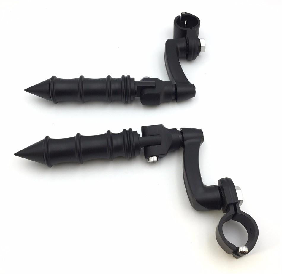 HTT Motorcycle Black 360 Adjustable Peg Mounting Kit Foot Peg For Honda GoldWing VTX1300 Shadow Valkyrie Triumph Equipped with 1-1/2 inch (1.5") Front Engine Guard Frame Tube