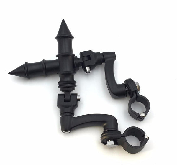 HTT Motorcycle Black Adjustable Peg Mounting Kit Footrest For Yamaha V-STAR Roadstar Suzuki Boulevard Equipped with 1-1/4 inch (1.25") Front Engine Guard Frame Tube