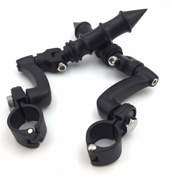 HTT Motorcycle Black Adjustable Peg Mounting Kit Foot Peg Footrest For Harley Davidson Sportster 883 1200 Street Bob Softail CVO Equipped 1-1/4 inch (1.25") Front Engine Guard