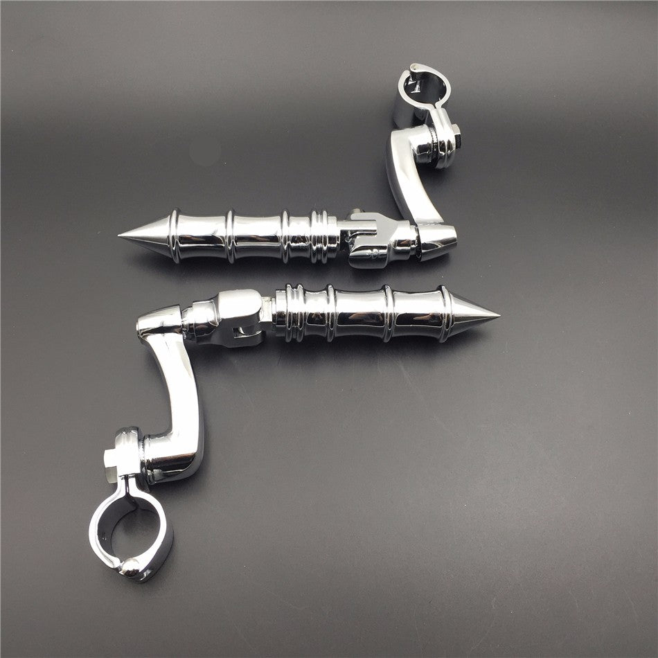 HTT Motorcycle Chrome 360 Adjustable Peg Mounting Kit Foot Peg For Honda GoldWing VTX1300 Shadow Valkyrie Triumph Equipped with 1-1/2 inch (1.5") Front Engine Guard Frame Tube
