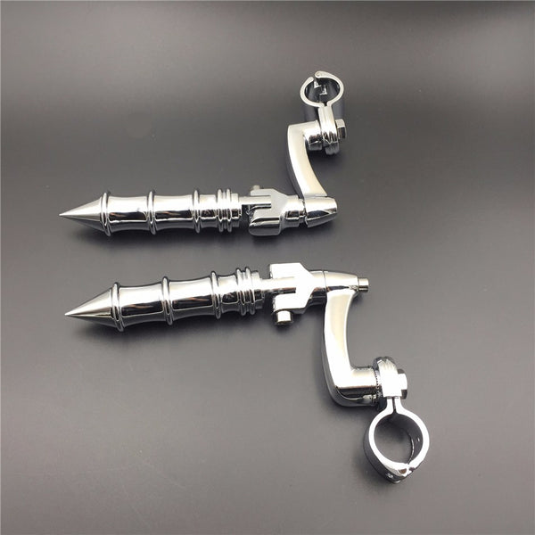 HTT Motorcycle Chrome Peg Mounting Kit with Foot Peg For Bike Equipped with 1-1/2 inch (1.5") Front Engine Guard Frame Tube Iron 883 XL883N Electra Glide Ultra Road King FLHR
