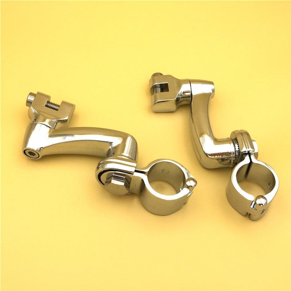 HTT Motorcycle Chrome 360 Degree Adjustable Highway Peg Mounting Kit For any Bike Equipped with 1-1/4 inch (1.25") Front Engine Guard Frame Tube Honda GoldWing VTX1300 Shadow Valkyrie Triumph