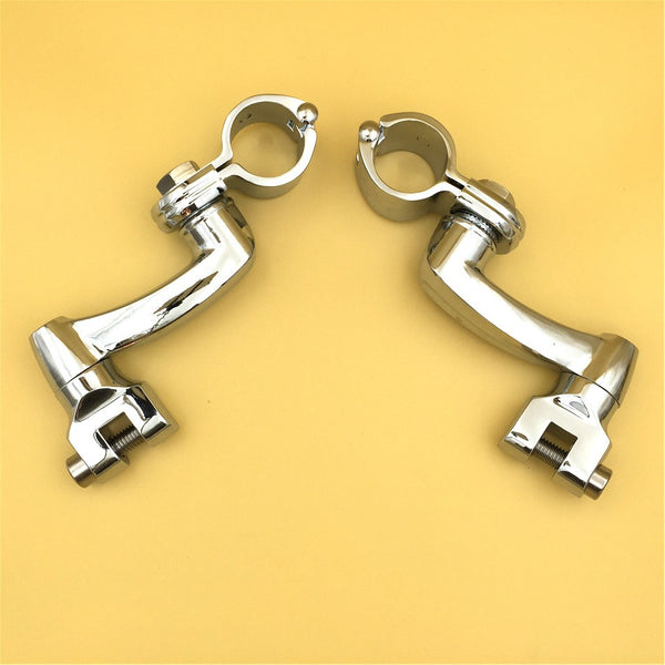 HTT Motorcycle Chrome 360 Degree Adjustable Highway Peg Mounting Kit For any Bike Equipped with 1-1/2 inch (1.5") Front Engine Guard Frame Tube Sportster 883 1200 Street Bob Softail CVO