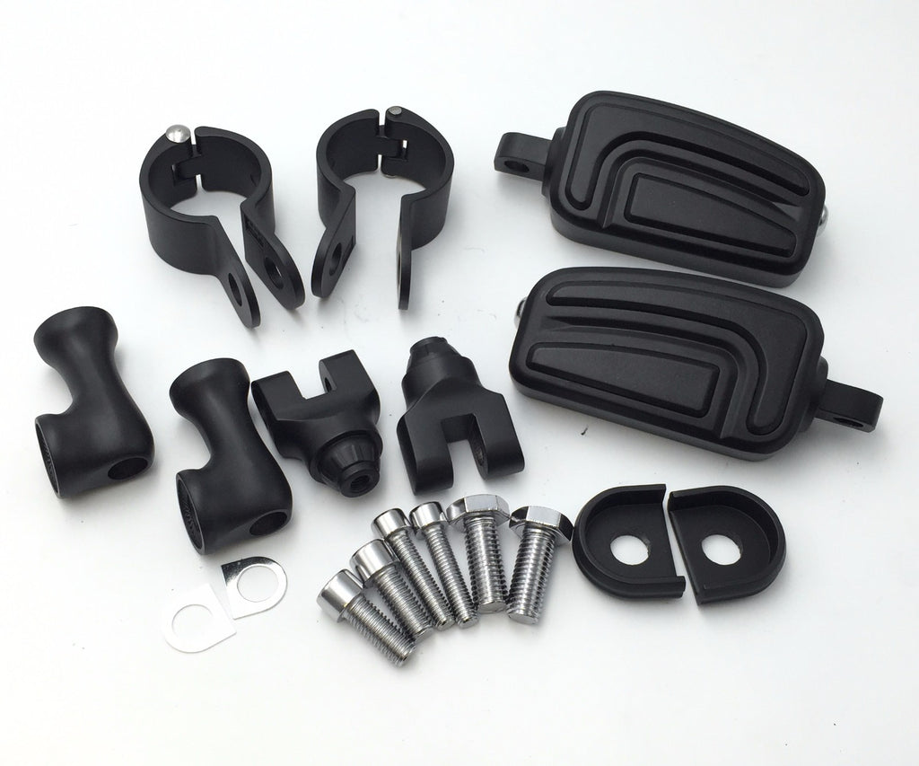 HTT Motorcycle Black Short Angled Adjustable Peg Mounting Kit with AirFlow Foot Peg For Honda GoldWing VTX1300 Shadow Valkyrie Triumph 1" 25mm Front Engine Guard Frame Tube