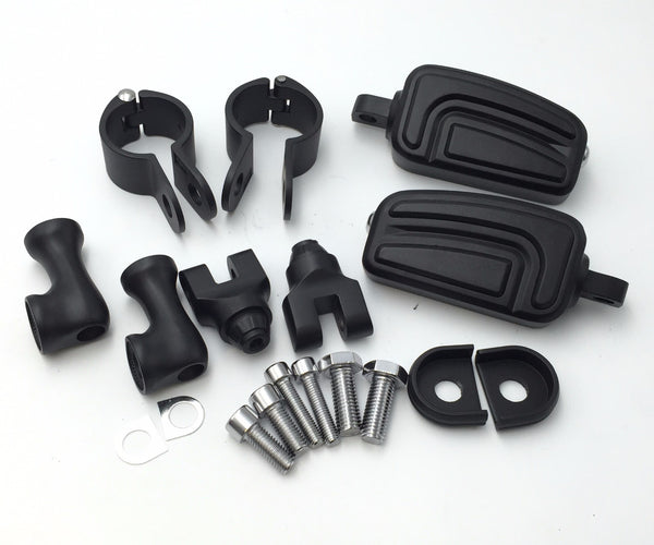HTT Motorcycle Black Short Angled Adjustable Peg Mounting Kit with AirFlow Foot Peg For Honda GoldWing VTX1300 Shadow Valkyrie Triumph 1" 25mm Front Engine Guard Frame Tube