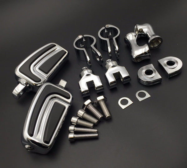 HTT Motorcycle Chrome Short Adjustable Peg Mounting Kit AirFlow Foot Peg Footrest For Harley Davidson Sportster 883 1200 Street Bob Softail CVO 1-1/4 inch (1.25") Front Engine Guard