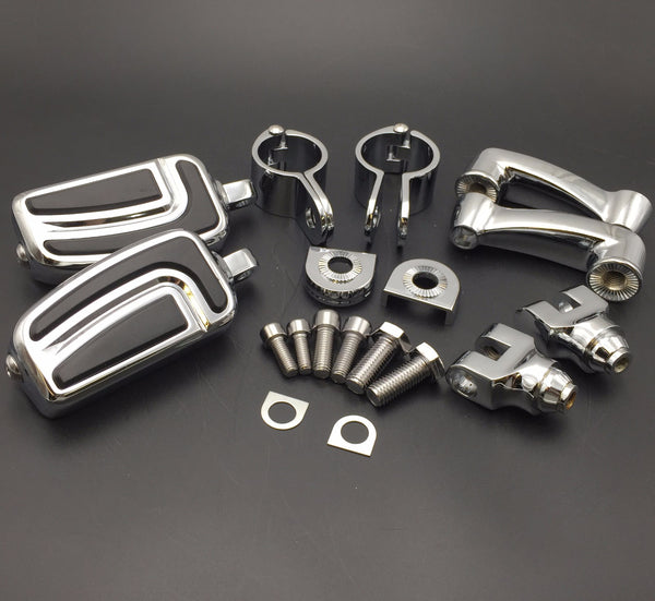 HTT Motorcycle Chrome Adjustable Peg Mounting Kit with AirFlow Foot Peg For Honda GoldWing VTX1300 Shadow Valkyrie Triumph Equipped with 1 inch (1") 25mm Front Engine Guard Frame Tube