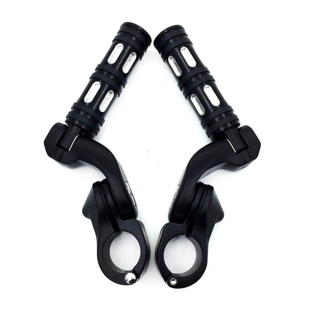 HTT- Black Foot Pegs w/ 2.5" Short Angled Adjustable Mount Kit 1.25" For Honda GoldWing/ Yamaha V-STAR/ Suzuki Intruder/ Kawasaki Vulcan Engine Guard