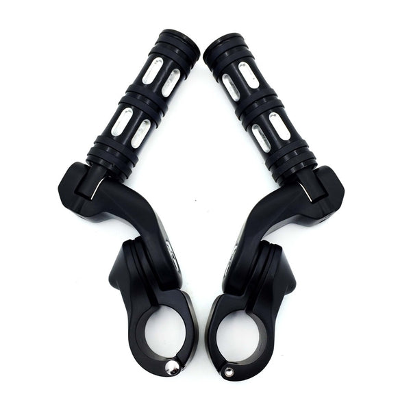 HTT- Black Foot Pegs w/ 2.5" Short Angled Adjustable Mount Kit 1.25" For Honda GoldWing/ Yamaha V-STAR/ Suzuki Intruder/ Kawasaki Vulcan Engine Guard