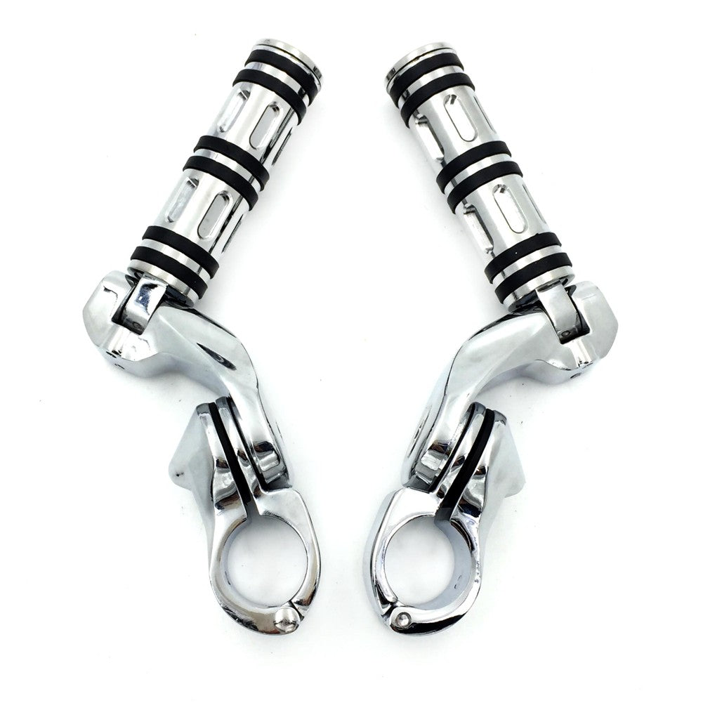 HTT- Chrome Foot Pegs w/ 2.5" Short Angled Adjustable Mount Kit 1.25" For Kawasaki VULCAN/ Suzuki BOULEVARD M90/Harley Road King Engine Guard