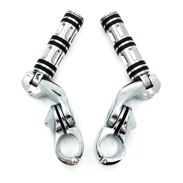 HTT- Chrome Foot Pegs w/ 2.5" Short Angled Adjustable Mount Kit 1.25" For Kawasaki VULCAN/ Suzuki BOULEVARD M90/Harley Road King Engine Guard
