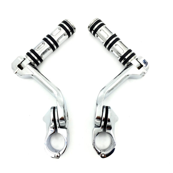 HTT- Chrome Foot Pegs w/ 5" Long Angled Adjustable Mount Kit 1.25" For Kawasaki VULCAN/ Suzuki BOULEVARD M90/Harley Road King Engine Guard