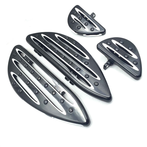 HTT Motorcycle Front Rear Black CNC deeply cut Driver Passenger Stretched Floorboards For Harley Davidson Touring Road King FLHR /Touring Street Glide CVO /Trike Street Glide